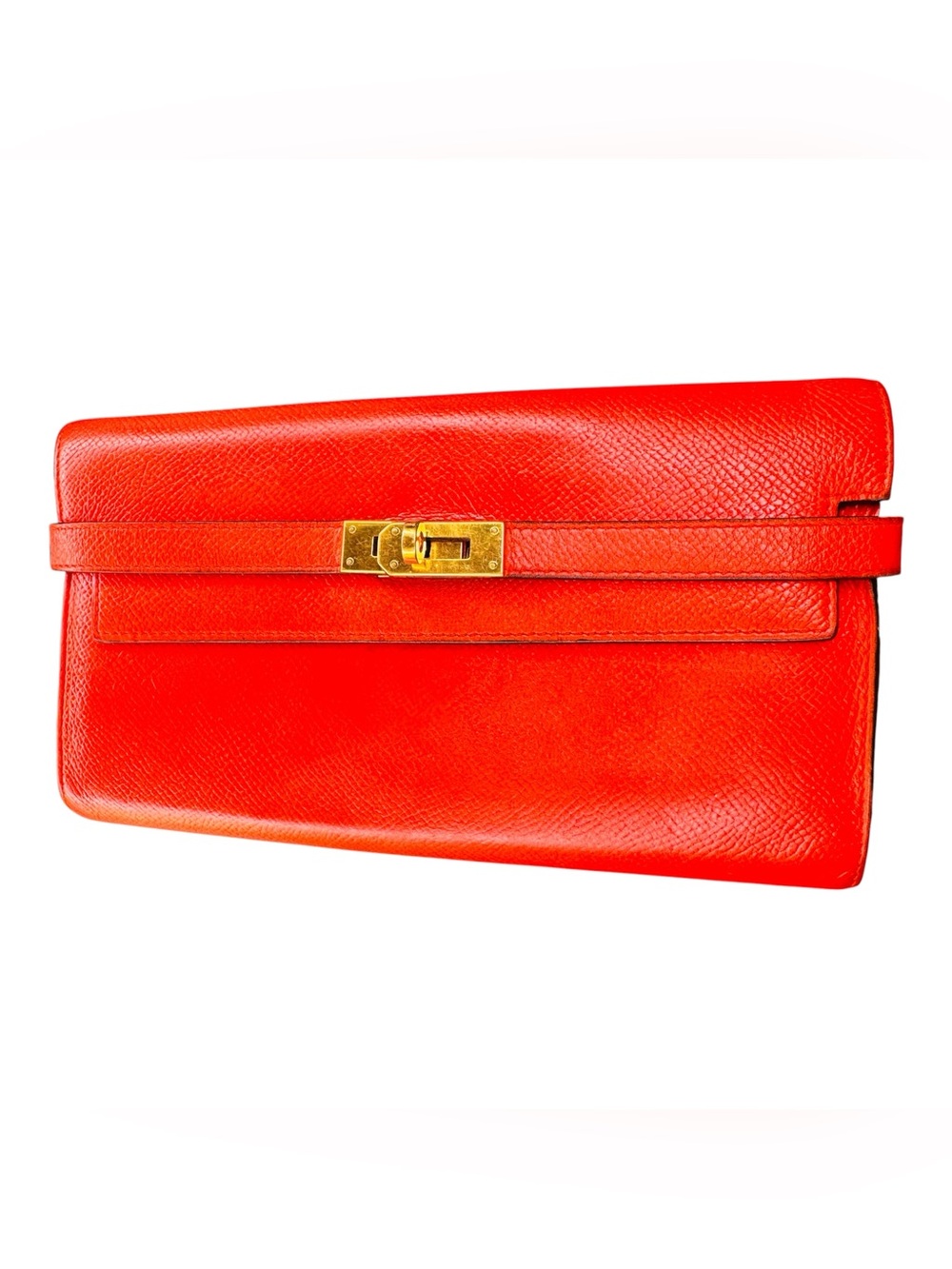 Hermès Kelly Long Wallet Clutch Orange Red Leather Gold Hardware | LIVE SHOWING